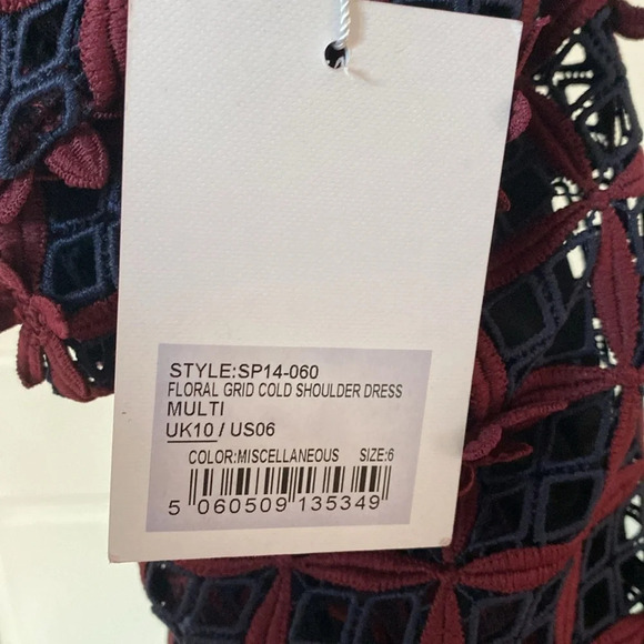 Self-Portrait Floral Grid Cold Shoulder Mini Dress Burgundy Navy Guipure Lace 6‎ - Picture 13 of 16
